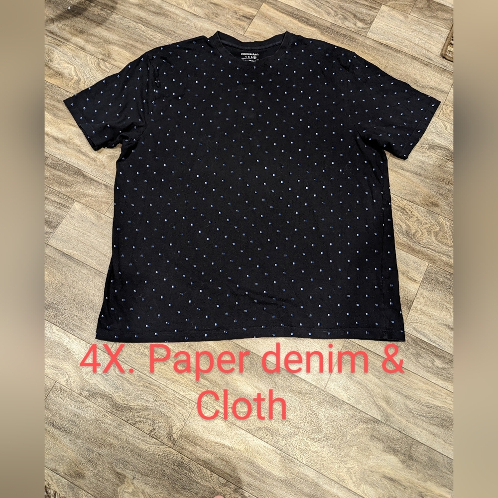 - Paper denim and cloth Men's Tee Shirt. Size 4 X. Cotton and spandex.